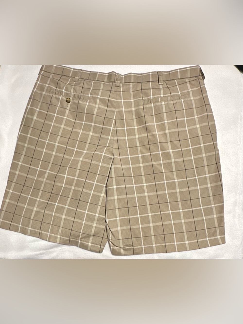 PGA Tour Men's Tan Plaid Flat-Front Golf Shorts